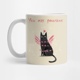 Happy valentines black cat. Cute cat and red hearts. Mug